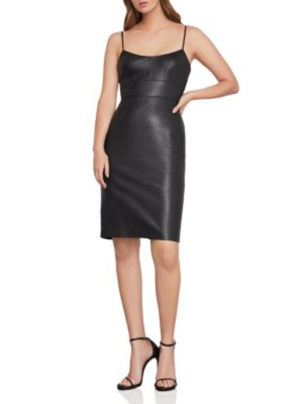 Bcmgmaxazria Alese Faux Leather Midi Dress Vegan Sleeveless Adjustable Black 10